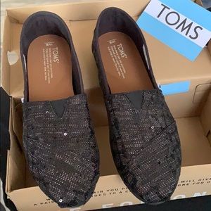 Toms black glitter shoes
